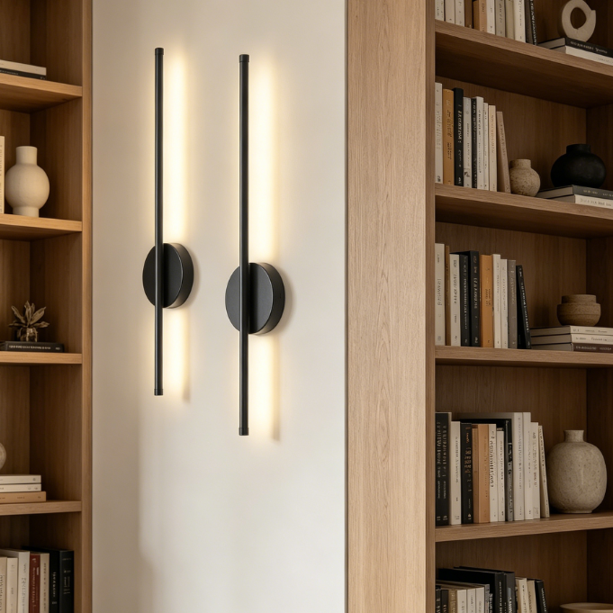 2-Pack 60 cm Cordless Wall Lights, Dimmable, 3 Colour Temperatures, Remote & Switch, Black